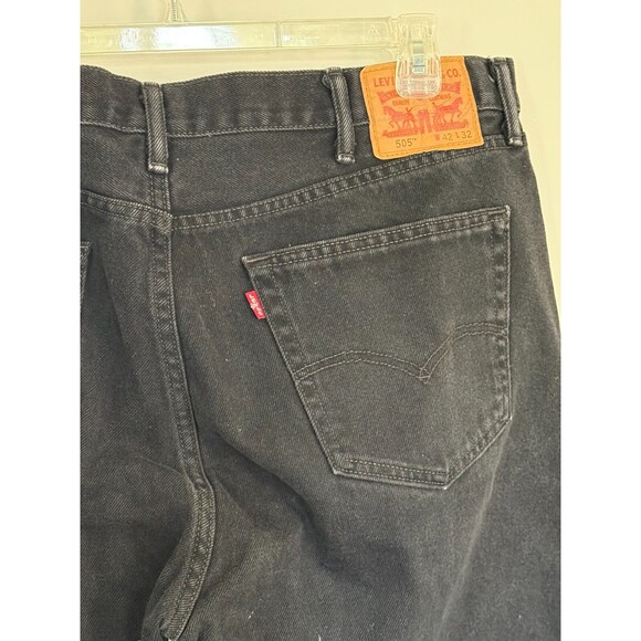 Levi's 505 Mens Jeans Waist 42 Length 32 Black Regular Straight Denim Pants Dark - Picture 2 of 5